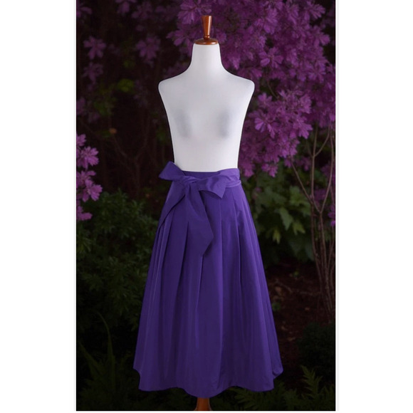 Talbots Skirt Womens 2P Purple Pleated Midi Belted A-Line Taffeta Coquette Fairy - Picture 1 of 9